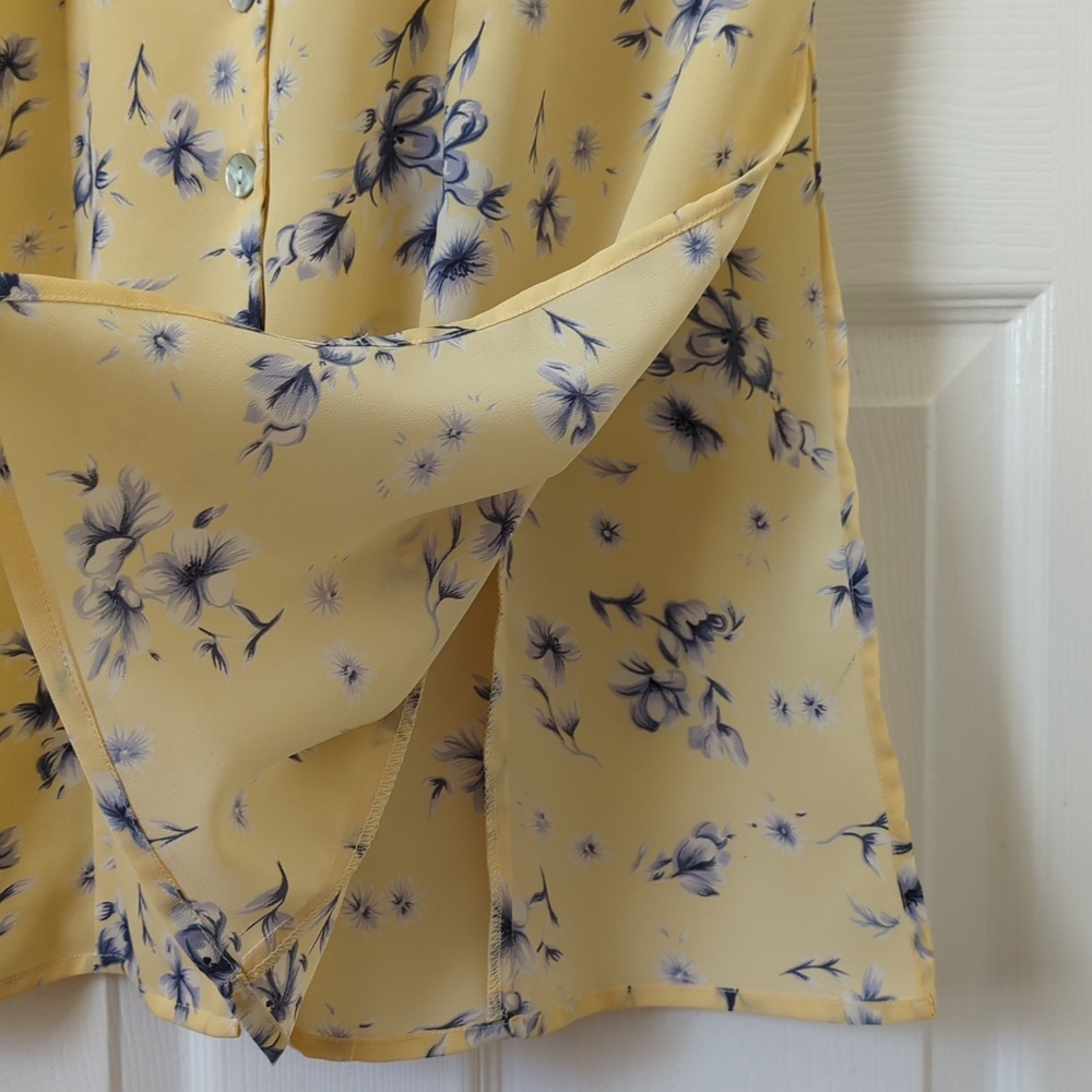 Christy Lyn 90's Vintage Floral Short Sleeve Button Front Midi Dress Yellow 4 - Picture 10 of 14
